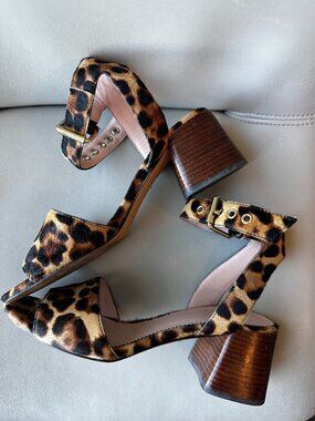 J. Crew Leopard Print Calf Hair Block Heel Sandals, 6.5